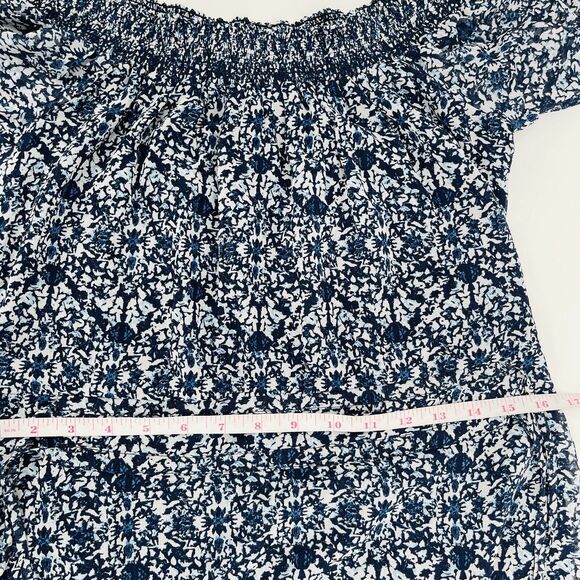 Greylin Womens Dress Size Small Blue Printed Off Shoulder Lace Hem Blouson Mini - Picture 9 of 10
